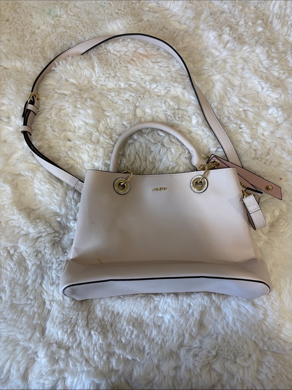 Aldo Light Cream Two-Way Satchel with Gold Hardware